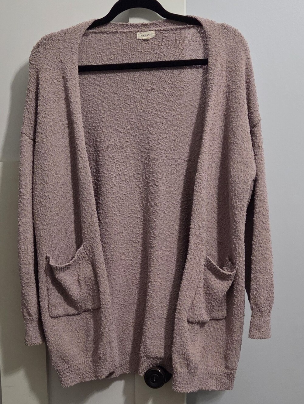 debut - Cozy Open-Front Lavender Bouclé Cardigan